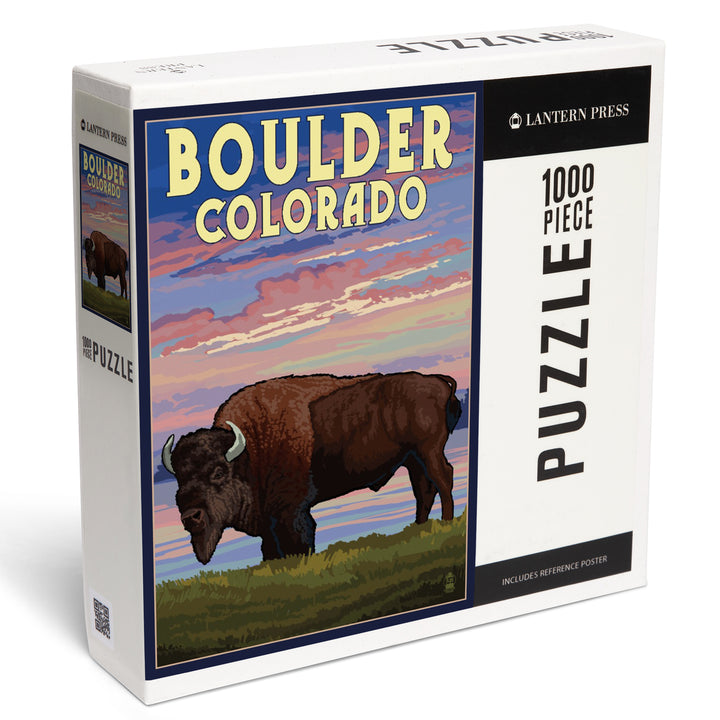 Boulder, Colorado, Bison and Sunset, Jigsaw Puzzle Puzzle Lantern Press 