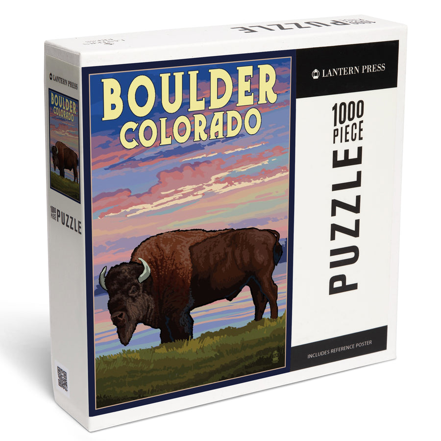 Boulder, Colorado, Bison and Sunset, Jigsaw Puzzle Puzzle Lantern Press 