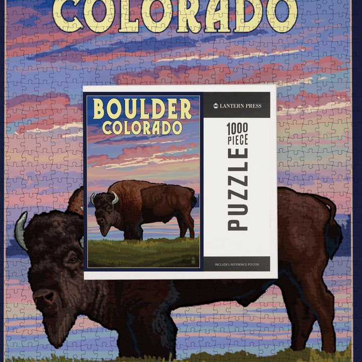 Boulder, Colorado, Bison and Sunset, Jigsaw Puzzle Puzzle Lantern Press 