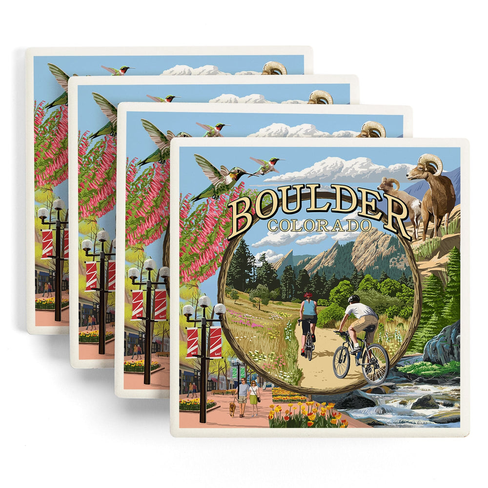 Boulder, Colorado, Montage Views, Coasters Coasters Lantern Press 