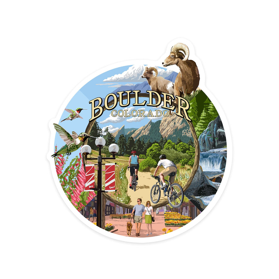 Boulder, Colorado, Montage Views, Contour, Vinyl Sticker Sticker Lantern Press 