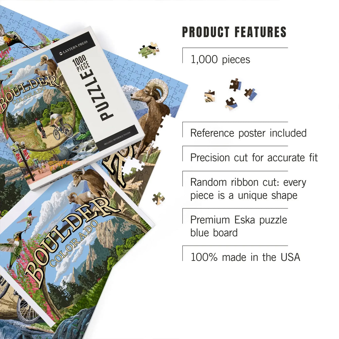Boulder, Colorado, Montage Views, Jigsaw Puzzle Puzzle Lantern Press 