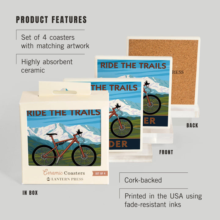 Boulder, Colorado, Mountain Bike, Lantern Press Artwork, Coaster Set - Lantern Press