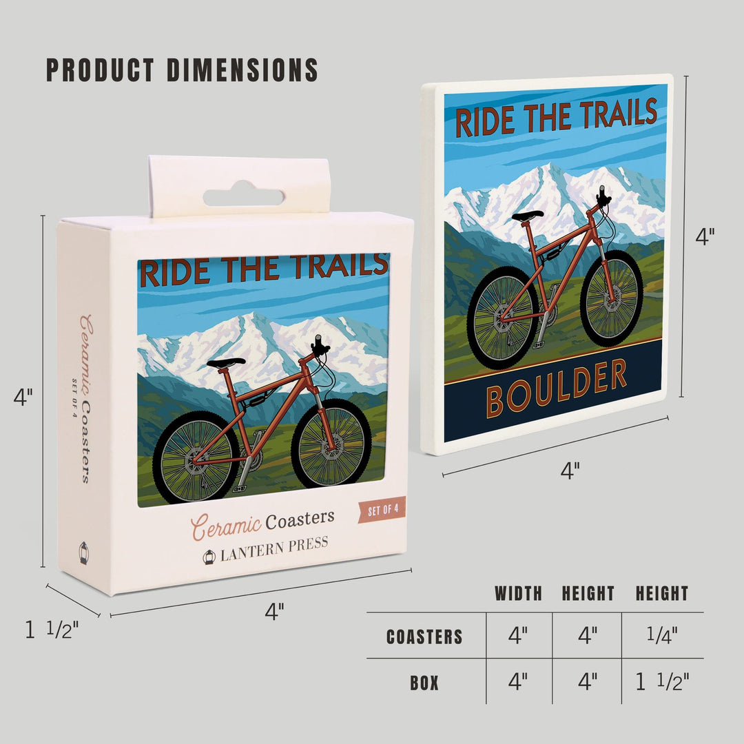 Boulder, Colorado, Mountain Bike, Lantern Press Artwork, Coaster Set - Lantern Press