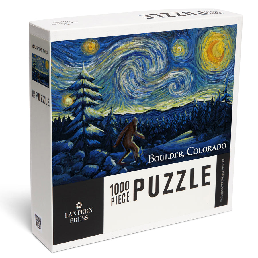 Boulder, Colorado, Winter Bigfoot, Van Gogh Starry Night, Jigsaw Puzzle Puzzle Lantern Press 