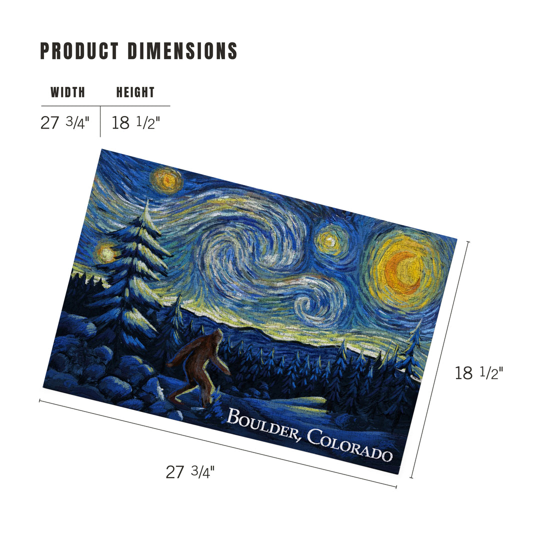 Boulder, Colorado, Winter Bigfoot, Van Gogh Starry Night, Jigsaw Puzzle Puzzle Lantern Press 