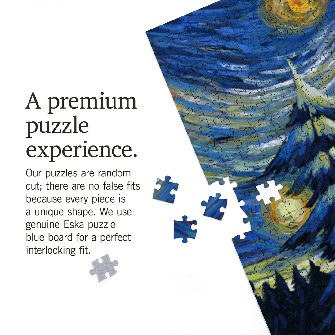 Boulder, Colorado, Winter Bigfoot, Van Gogh Starry Night, Jigsaw Puzzle Puzzle Lantern Press 