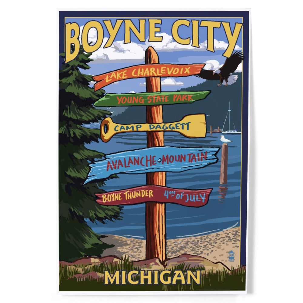 Boyne City, Destination Signpost, Art & Giclee Prints Art Lantern Press 8 x 12 Art Print 