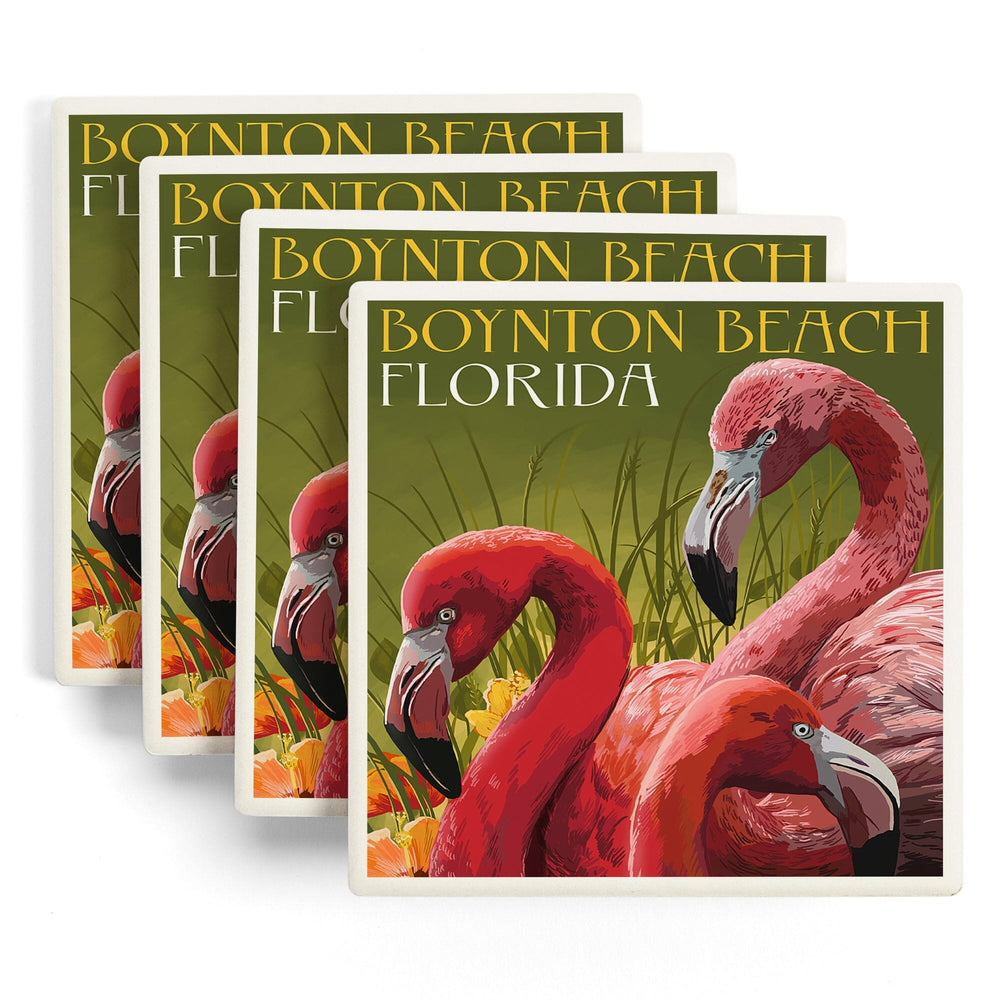 Boynton Beach, Florida, Flamingos, Coasters Coasters Lantern Press 