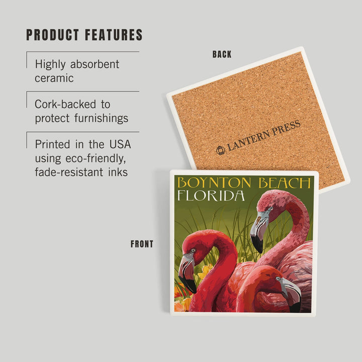 Boynton Beach, Florida, Flamingos, Coasters Coasters Lantern Press 