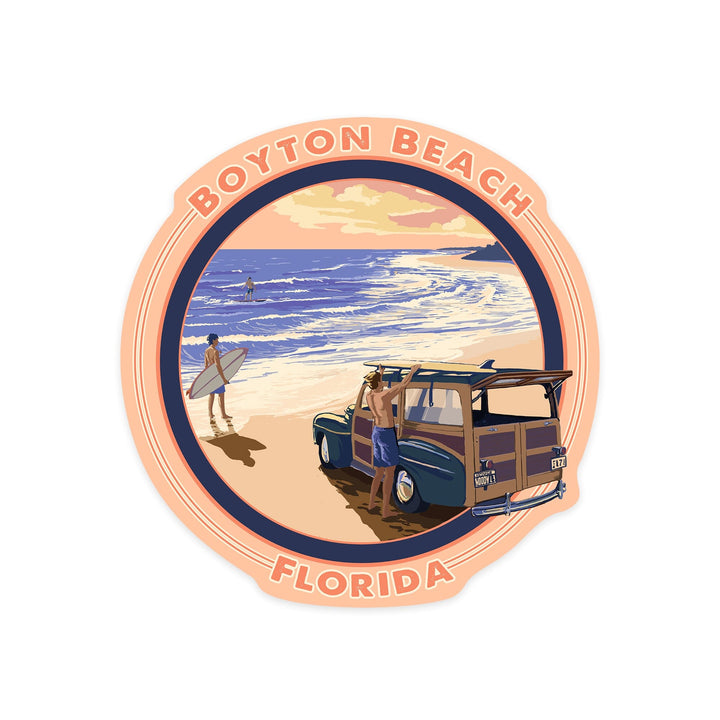 Boyton Beach, Florida, Woody on the Beach, Contour, Vinyl Sticker Sticker Lantern Press 