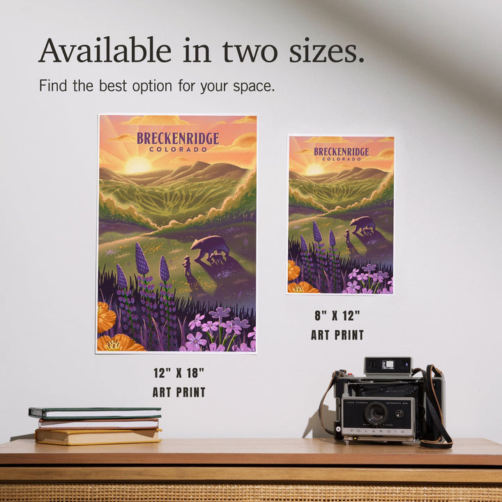 Breckenridge, Colorado, Bear and Spring Flowers, Ski Mountain, Lithograph, Art & Giclee Prints Art Lantern Press 
