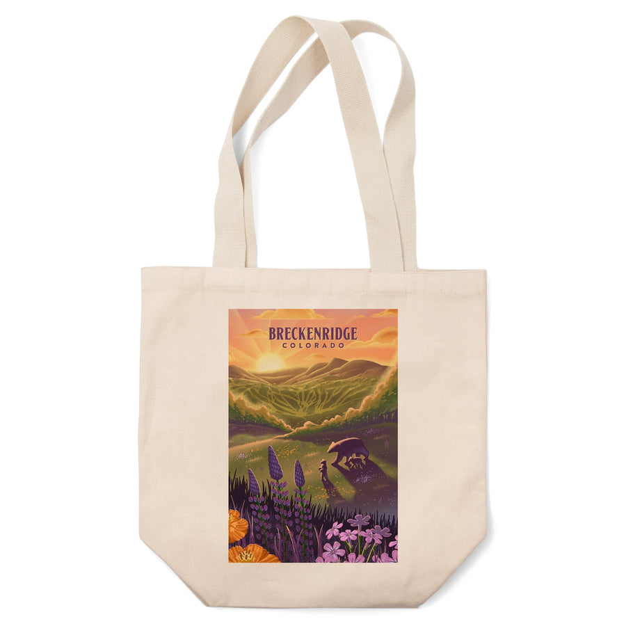 Breckenridge, Colorado, Bear and Spring Flowers, Ski Mountain, Lithograph, Tote Bag Totes Lantern Press 