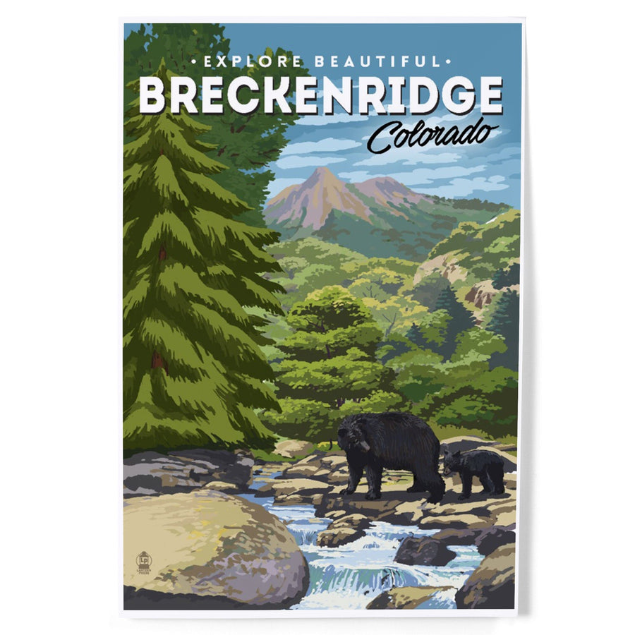 Breckenridge, Colorado, Bear Family and Creek, Art & Giclee Prints Art Lantern Press 
