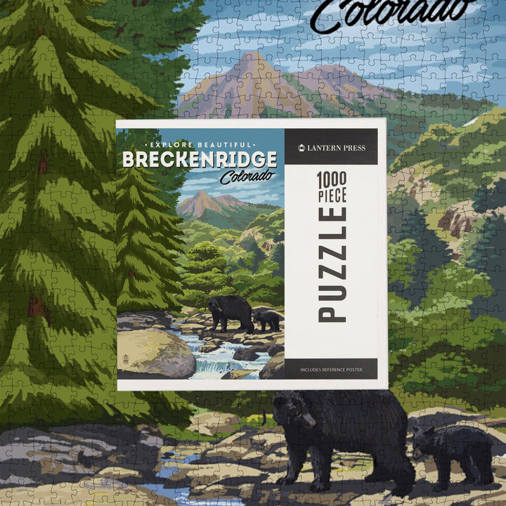 Breckenridge, Colorado, Bear Family and Creek, Jigsaw Puzzle Puzzle Lantern Press 
