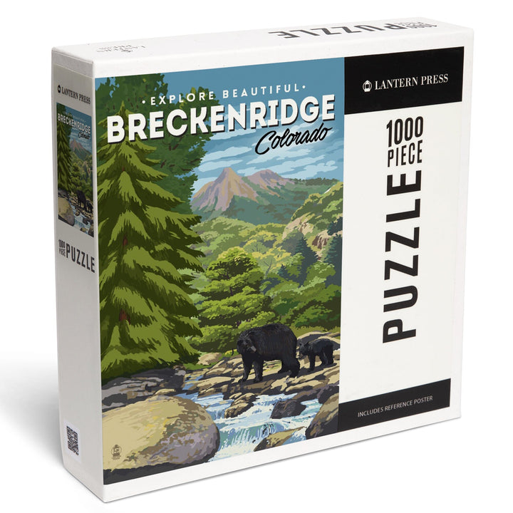 Breckenridge, Colorado, Bear Family and Creek, Jigsaw Puzzle Puzzle Lantern Press 