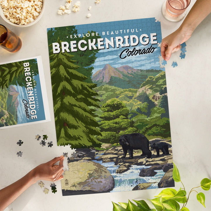 Breckenridge, Colorado, Bear Family and Creek, Jigsaw Puzzle Puzzle Lantern Press 