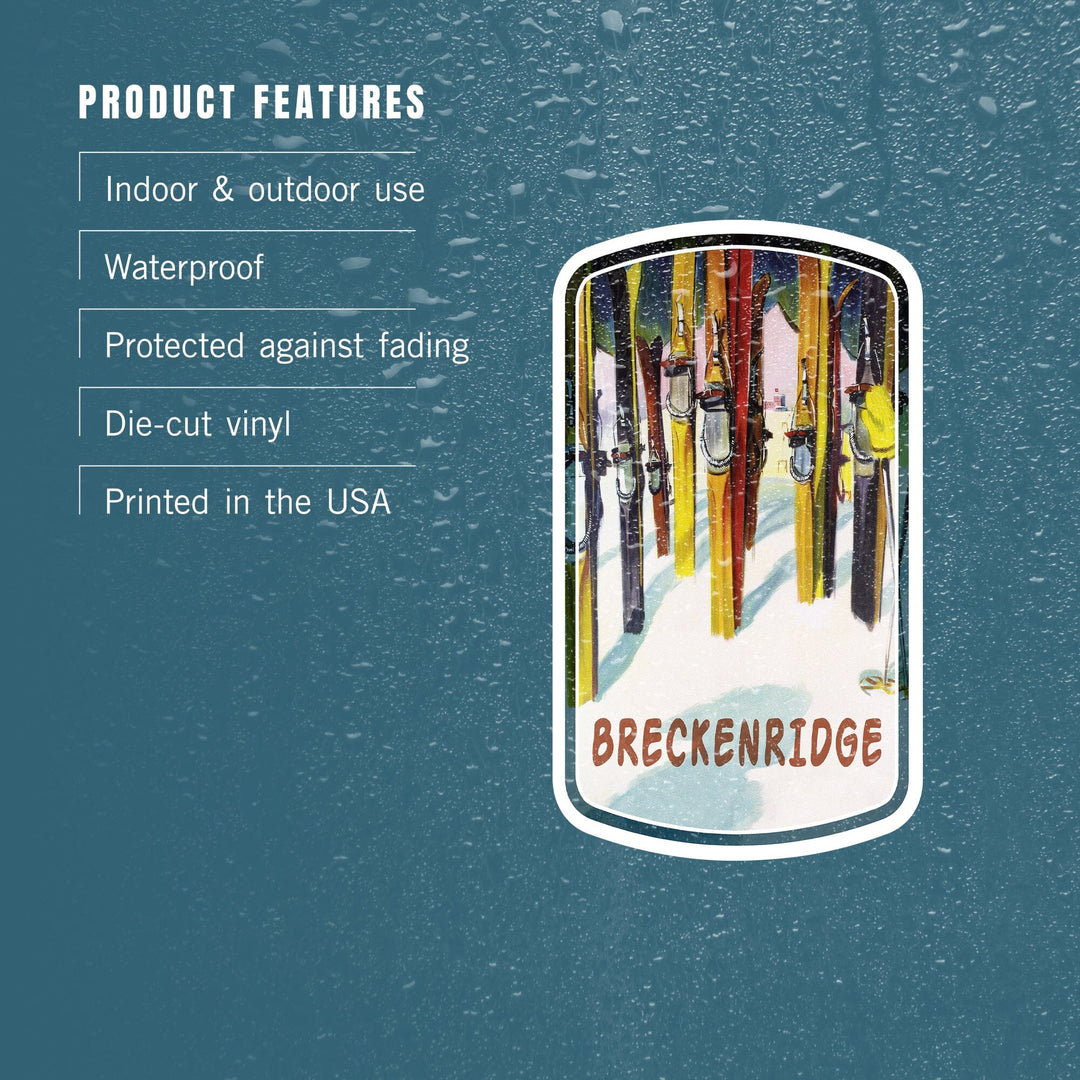 Breckenridge, Colorado, Colorful Skis, Contour, Vinyl Sticker Sticker Lantern Press 