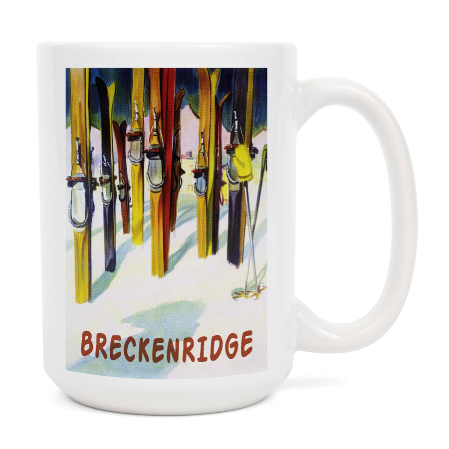 Breckenridge, Colorado, Colorful Skis, Lantern Press Artwork, Ceramic Mug Mugs Lantern Press 