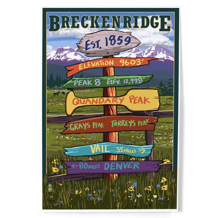 Breckenridge, Colorado, Destination Signpost, Art & Giclee Prints Art Lantern Press 