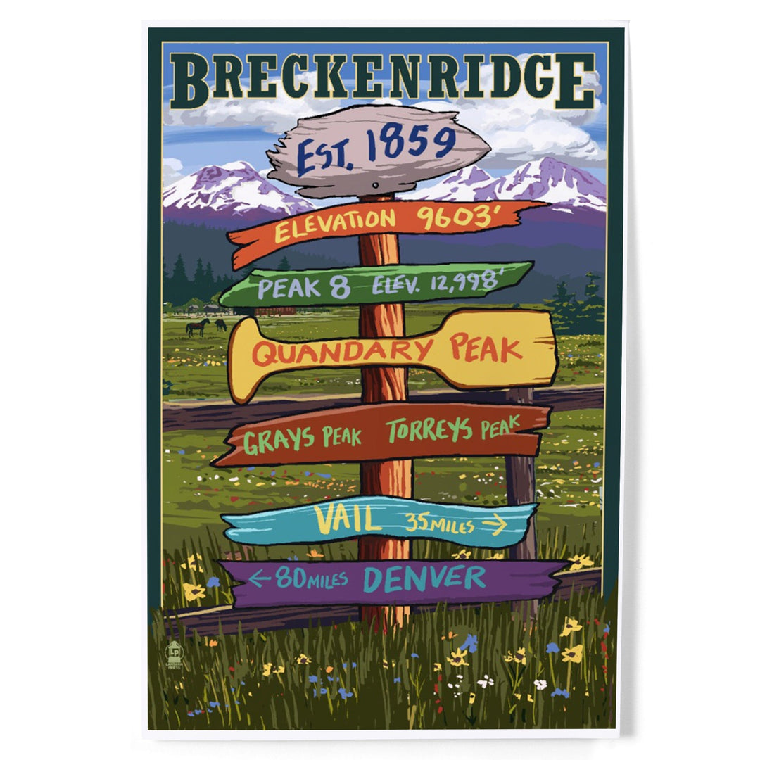 Breckenridge, Colorado, Destination Signpost, Art & Giclee Prints Art Lantern Press 8 x 12 Art Print 