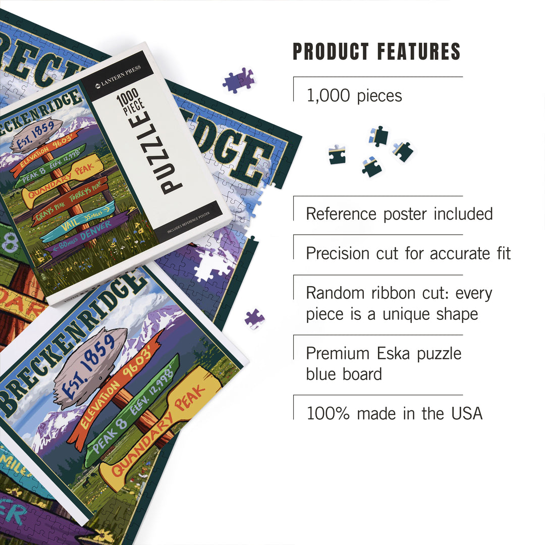 Breckenridge, Colorado, Destination Signpost, Jigsaw Puzzle Puzzle Lantern Press 