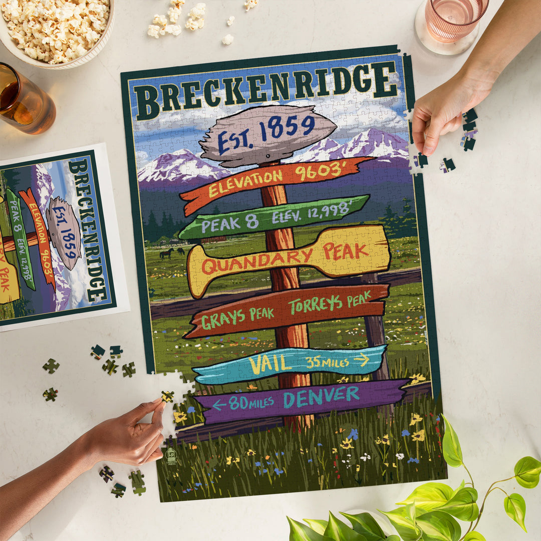 Breckenridge, Colorado, Destination Signpost, Jigsaw Puzzle Puzzle Lantern Press 