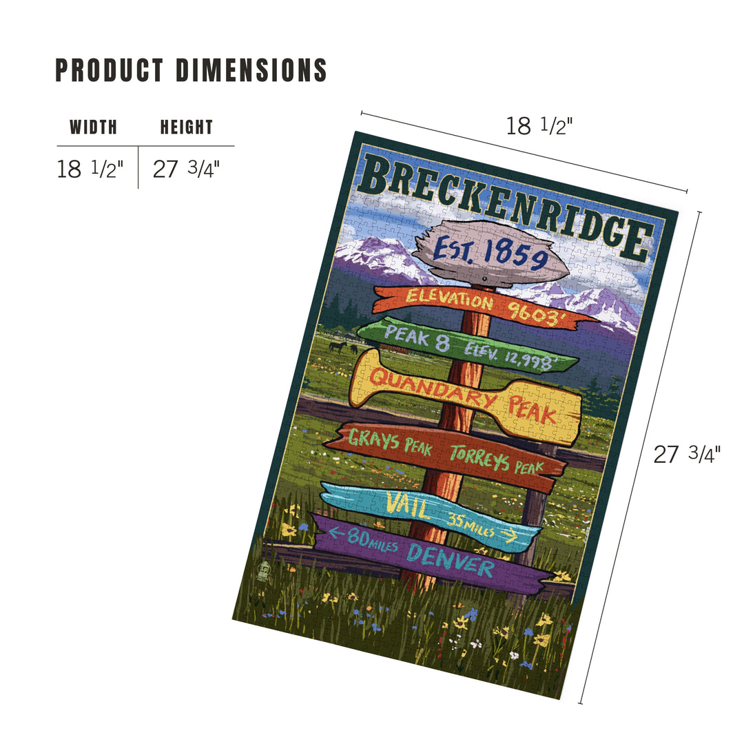 Breckenridge, Colorado, Destination Signpost, Jigsaw Puzzle Puzzle Lantern Press 