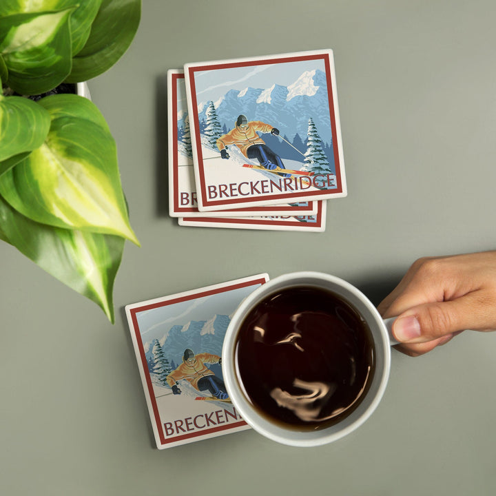 Breckenridge, Colorado, Downhill Skier, Coasters Coasters Lantern Press 