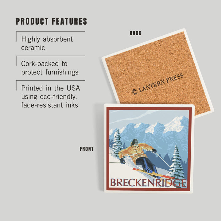 Breckenridge, Colorado, Downhill Skier, Coasters Coasters Lantern Press 