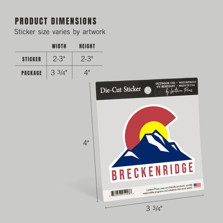 Breckenridge, Colorado, Flag & Mountain, Contour, Lantern Press Artwork, Vinyl Sticker Sticker Lantern Press 