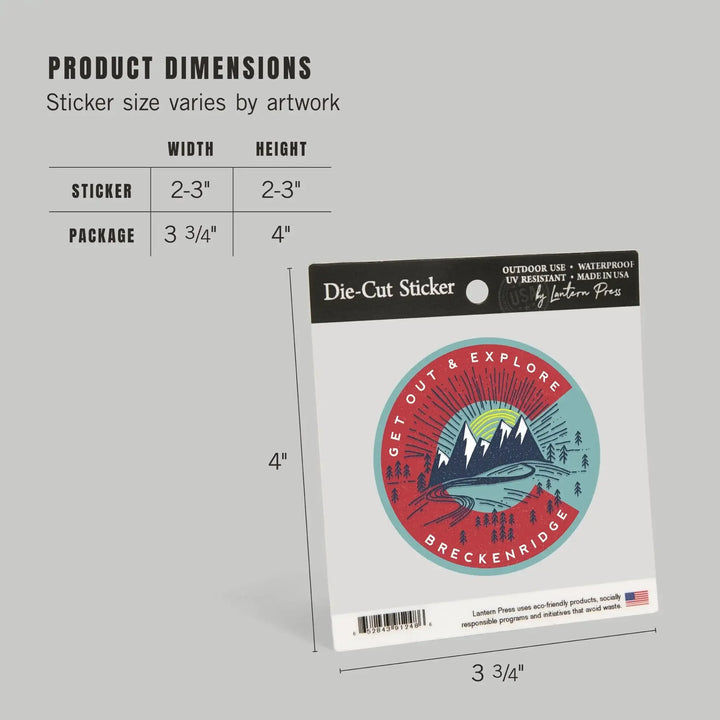 Breckenridge, Colorado, Get Out & Explore, Colorado C, Contour, Lantern Press Artwork, Vinyl Sticker - Lantern Press