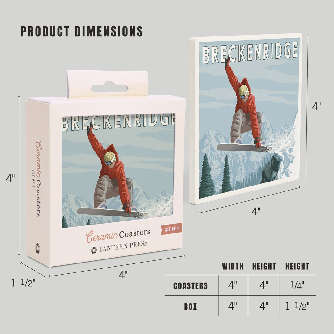 Breckenridge, Colorado, Jumping Snowboarder, Lantern Press Artwork, Coaster Set - Lantern Press