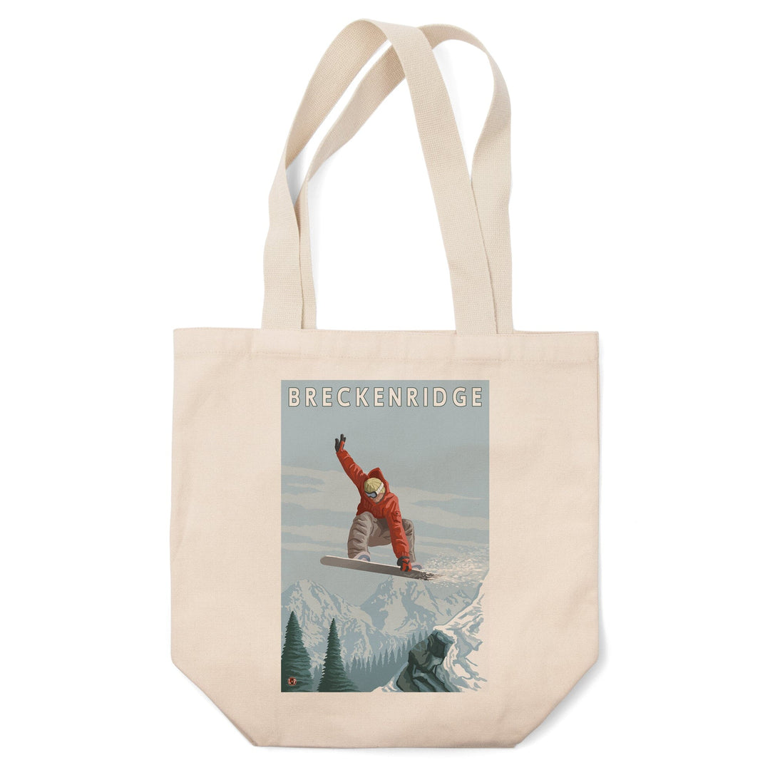 Breckenridge, Colorado, Jumping Snowboarder, Lantern Press Artwork, Tote Bag Totes Lantern Press 