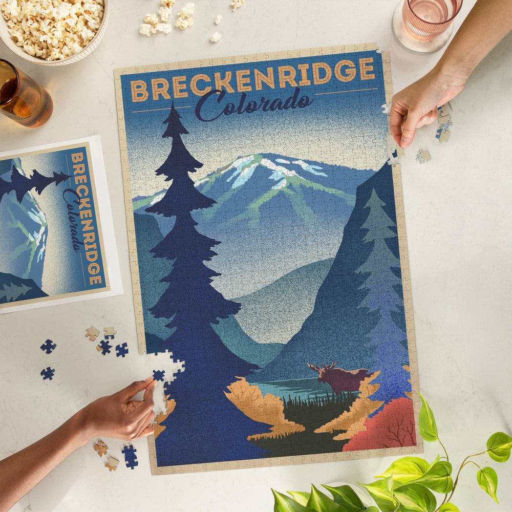 Breckenridge, Colorado, Moose and Mountain, Litho Puzzle Lantern Press 