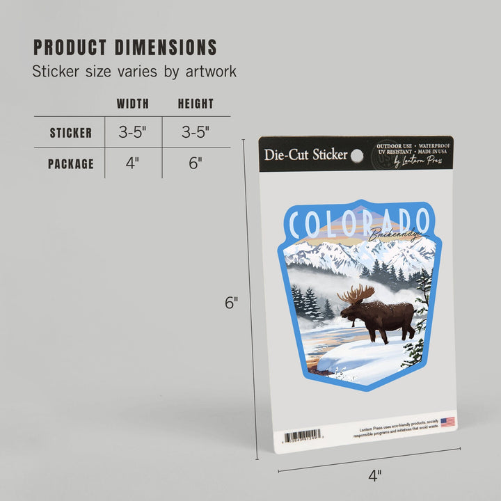 Breckenridge, Colorado, Moose, Winter Scene, Contour, Lantern Press Artwork, Vinyl Sticker - Lantern Press