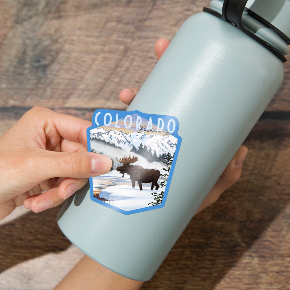 Breckenridge, Colorado, Moose, Winter Scene, Contour, Lantern Press Artwork, Vinyl Sticker Sticker Lantern Press 