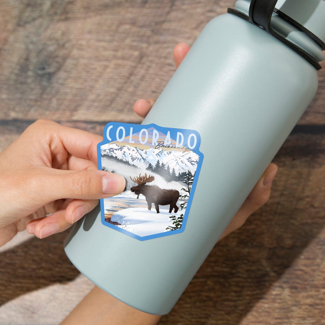 Breckenridge, Colorado, Moose, Winter Scene, Contour, Lantern Press Artwork, Vinyl Sticker - Lantern Press