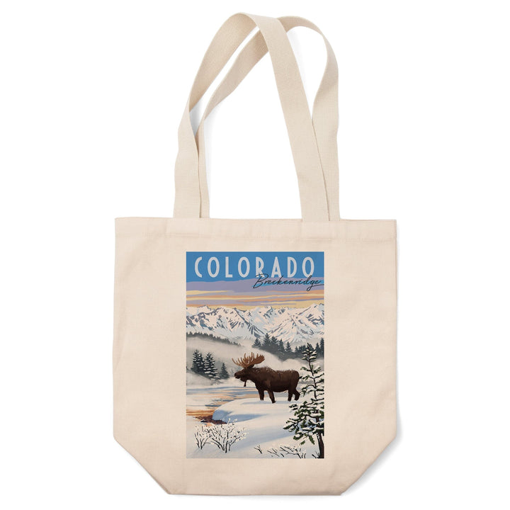 Breckenridge, Colorado, Moose, Winter Scene, Lantern Press Artwork, Tote Bag Totes Lantern Press 