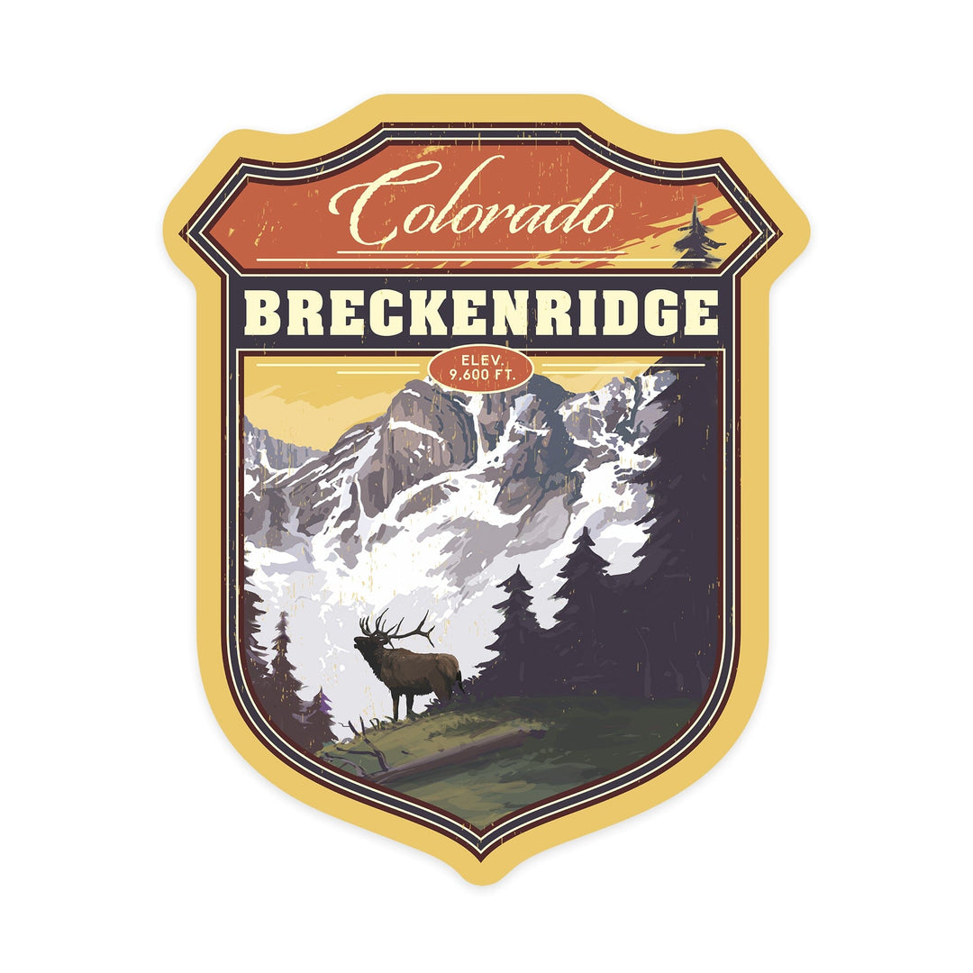 Breckenridge, Colorado, Mountain, Trees, and Elk, Contour, Vinyl Sticker - Lantern Press