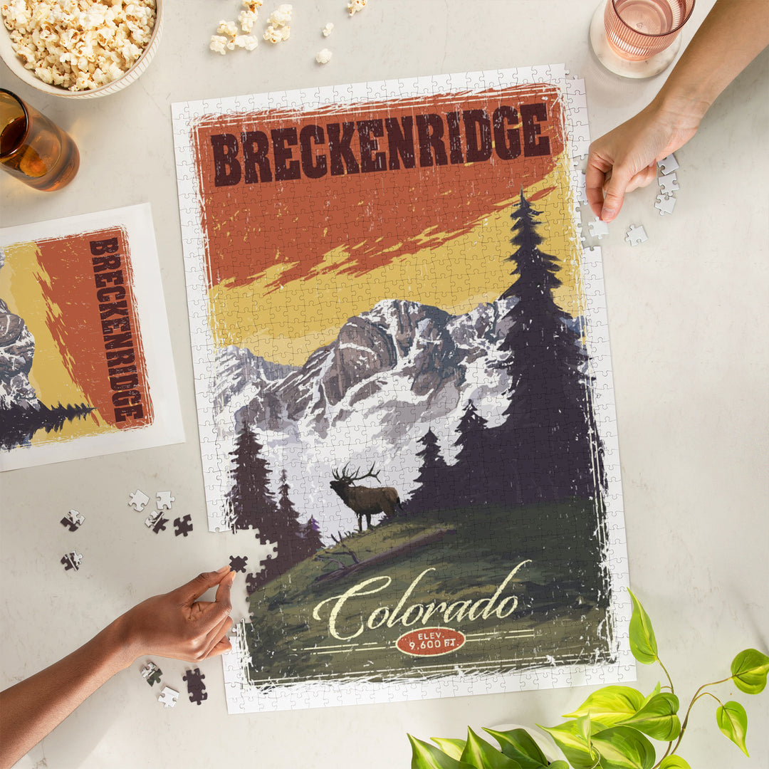 Breckenridge, Colorado, Mountain, Trees, and Elk, Jigsaw Puzzle Puzzle Lantern Press 