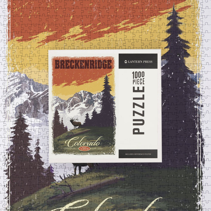 Breckenridge, Colorado, Mountain, Trees, and Elk, Jigsaw Puzzle Puzzle Lantern Press 
