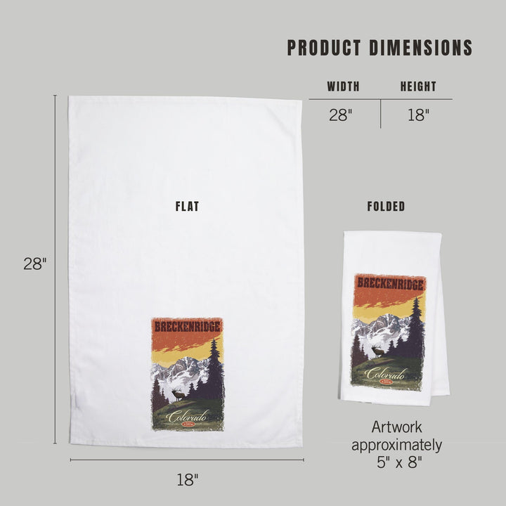 Breckenridge, Colorado, Mountain, Trees, and Elk, Organic Cotton Kitchen Tea Towels Kitchen Lantern Press 