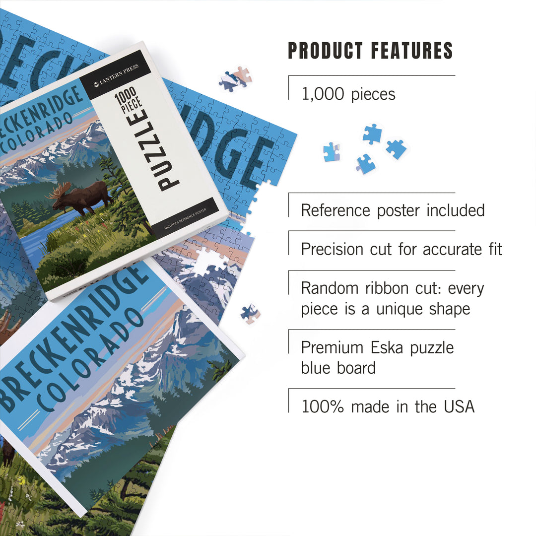 Breckenridge, Colorado, Painterly Series, Moose, Summer Scene, Jigsaw Puzzle Puzzle Lantern Press 