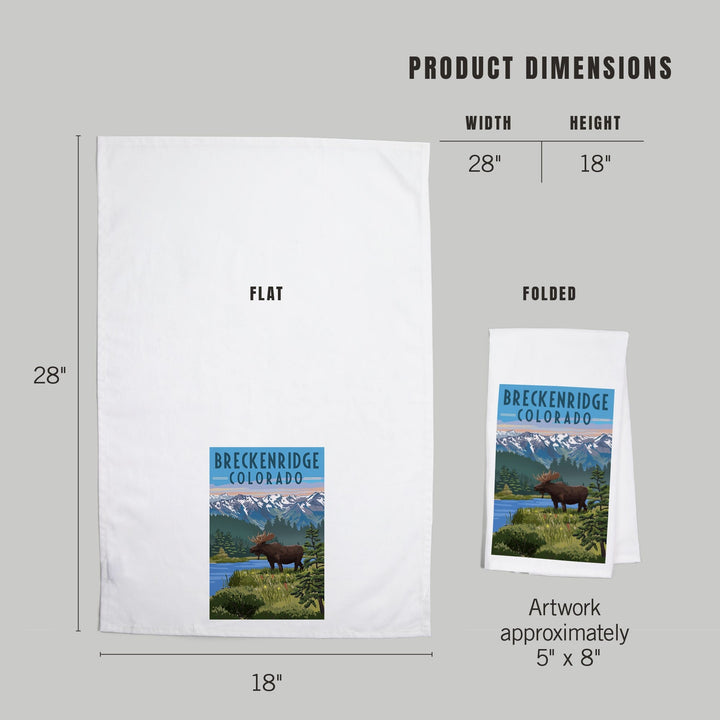 Breckenridge, Colorado, Painterly Series, Moose, Summer Scene, Organic Cotton Kitchen Tea Towels Kitchen Lantern Press 