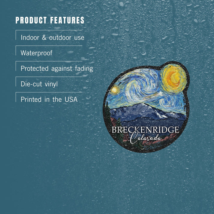 Breckenridge, Colorado, Pikes Peak, Starry Night, Contour, Vinyl Sticker Sticker Lantern Press 