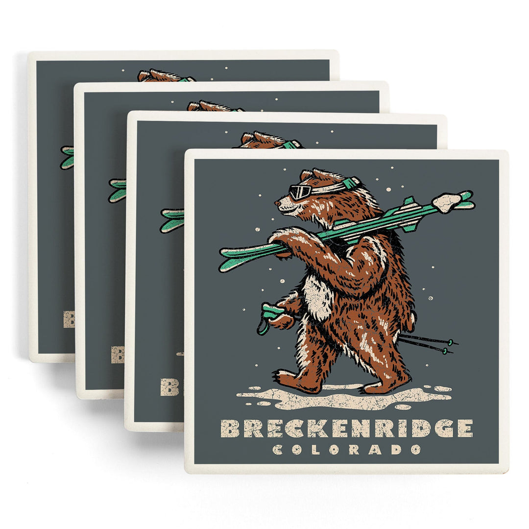 Breckenridge, Colorado, Ski Bear, Lantern Press Artwork, Coaster Set - Lantern Press