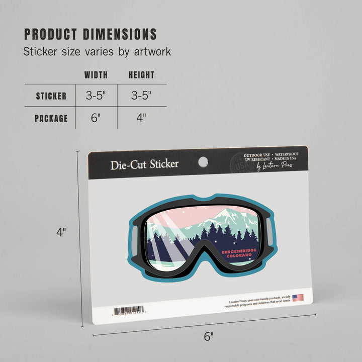 Breckenridge, Colorado, Ski Goggles, Mountain Life, Contour, Vinyl Sticker - Lantern Press