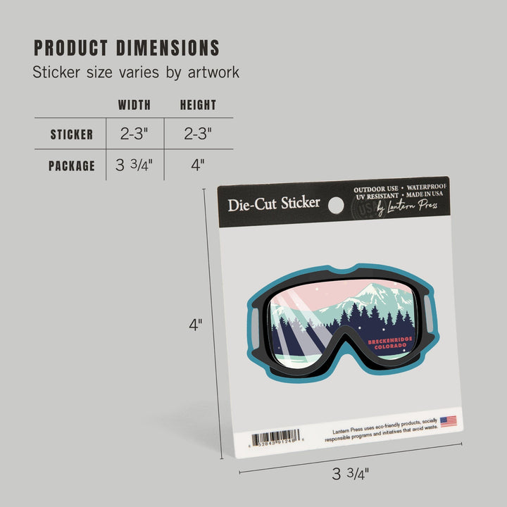 Breckenridge, Colorado, Ski Goggles, Mountain Life, Contour, Vinyl Sticker - Lantern Press