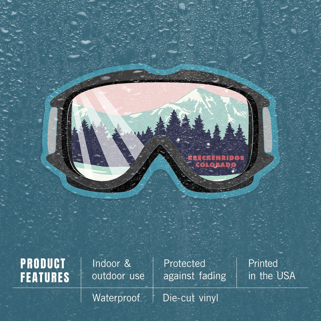 Breckenridge, Colorado, Ski Goggles, Mountain Life, Contour, Vinyl Sticker - Lantern Press